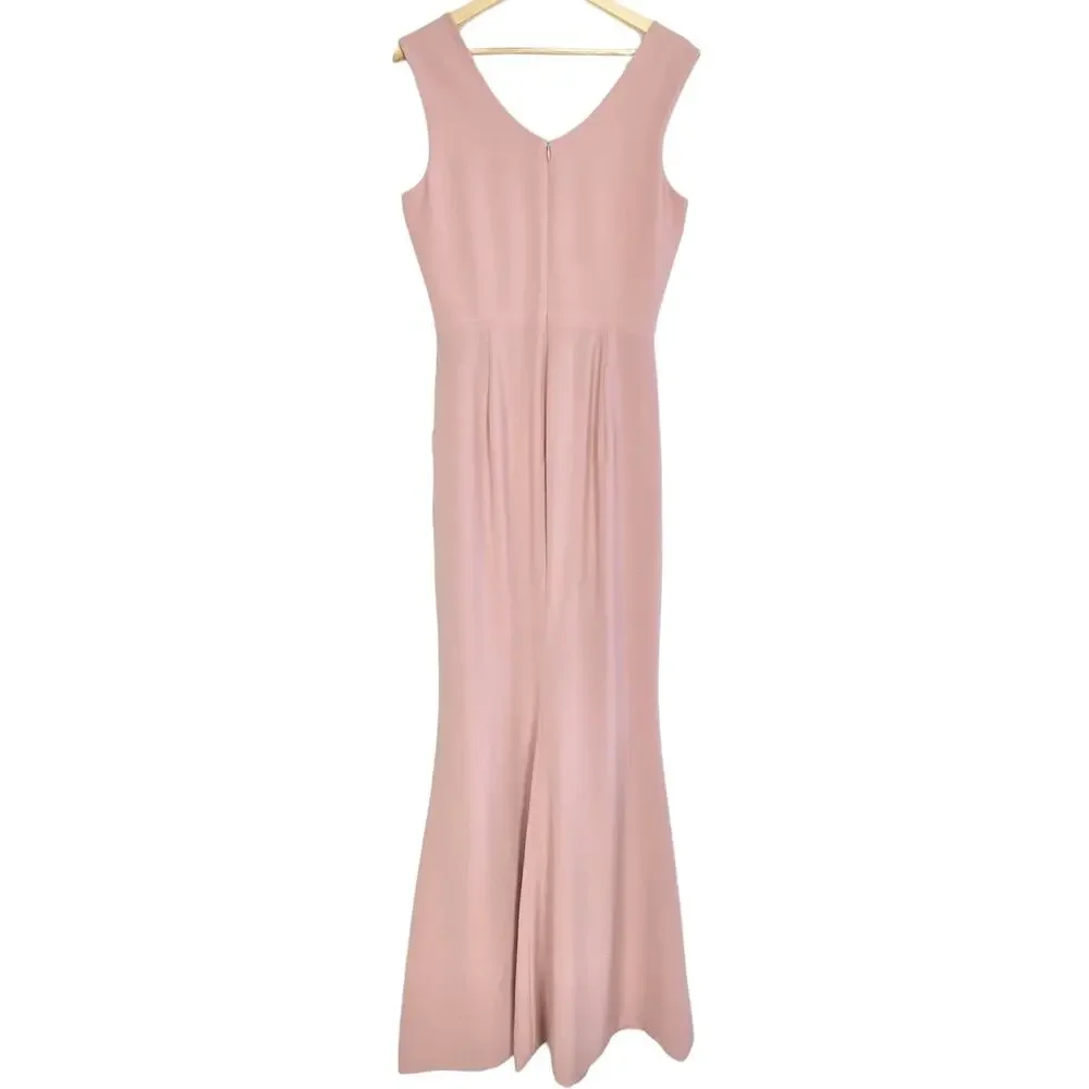 NWOT Dress The Population Sandra Plunge Crepe Trumpet Gown in Blush, Medium - Picture 10 of 16
